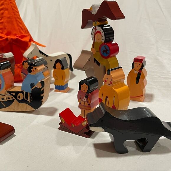 Hand painted indigenous American scene with Animals canoe teepee Buffalo eagle - Picture 14 of 16